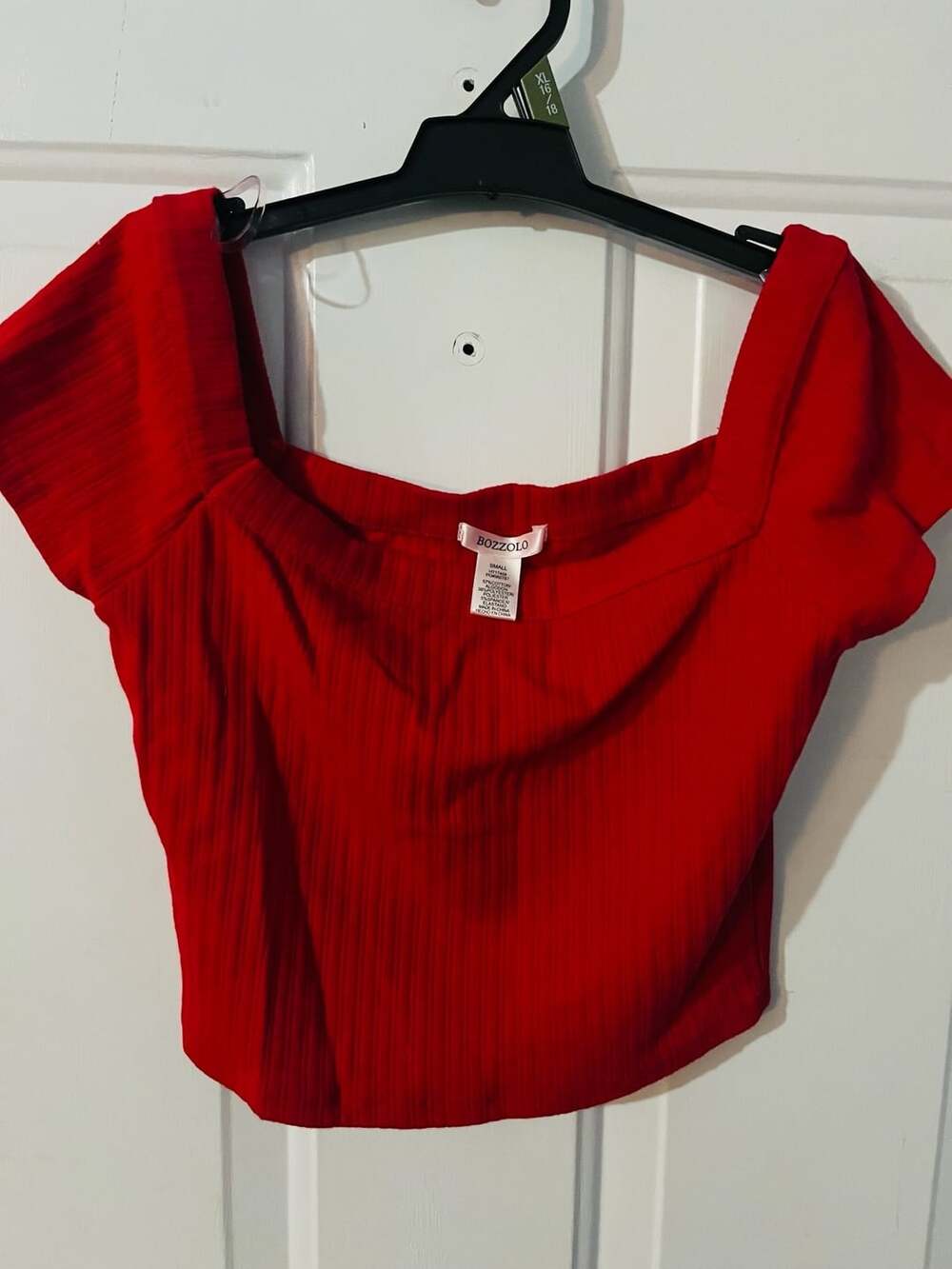 Bozzolo Red Ribbed Off The Shoulder Crop Top Small